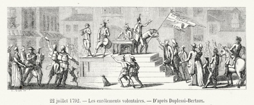 Révolution. 22 juillet 1792. Les enrôlements volontaires. Gravure 19e.