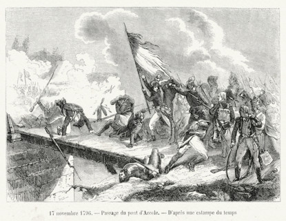 17 novembre 1796. Passage du pont d'Arcole.  Gravure 19e.