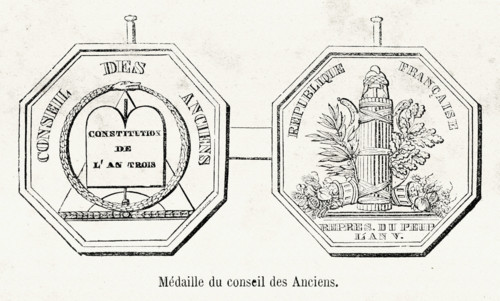 Révolution. Médaille du conseil des Anciens. Gravure 19e.