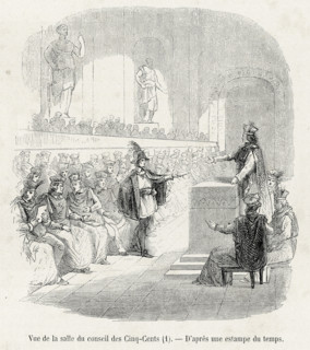 Révolution. Vue de la salle du conseil des Cinq-Cents. Gravure 19e.