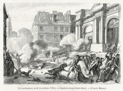 Révolution. 13 vendémiaire an 4 (5 octobre 1795). Combat devant Saint-Roch. Gravure 19e.