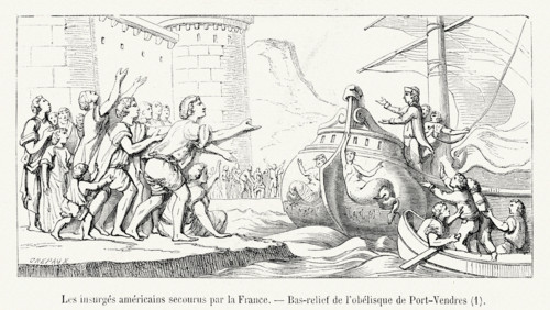 Indépendance des Etats-unis. Les insurgés américains secourus par la France. Bas-relief de