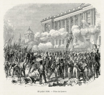 29 juillet 1830. Prise du Louvre. 27-29 juillet : Révolution de juillet. Des barricades sont