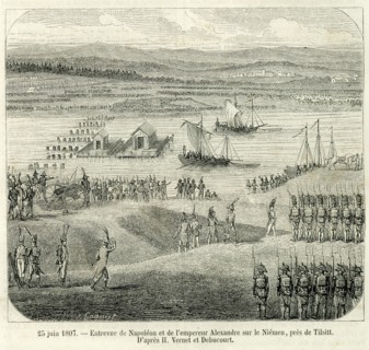 Entrevue de Napoléon et de l'empereur Alexandre sur le Niémen, près de Tilsitt.