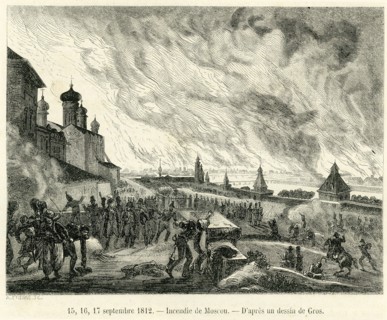 15, 16 et 17 septembre 1812. Incendie de Moscou. D'après un dessin de Gros.