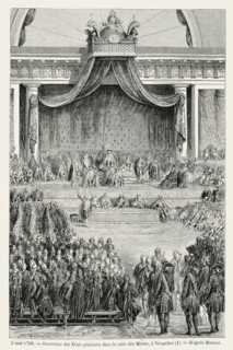 Révolution. 5 mai 1789. Ouverture des Etats généraux dans la salle des Menus, à Versailles. Gravure