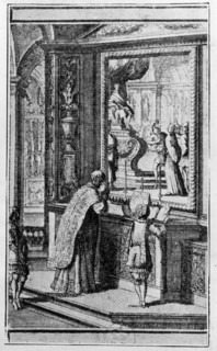 La Messe dans une église du 17e siècle (d'après une estampe de Lepautre).