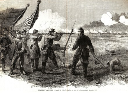 Amérique. Guerre de Sécession. Bataille de Cedar Creek, dans la vallée de la  Shenandoah, le 18