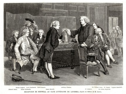 Réception de Boswell au Club Littéraire de Londes, d'après un tableau de Crowe.
Bennet Langton,