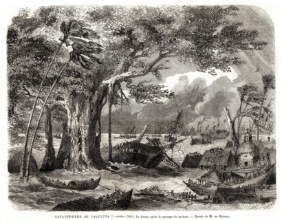 Inde. Catastrophe de Calcutta (5 octobre 1864). Le Gange après le passage dy cyclone.