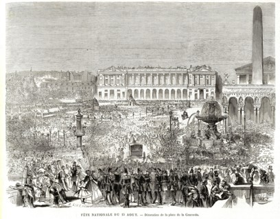 1864. Fête  nationale du 15 août. Décoration de la place de la Concorde.