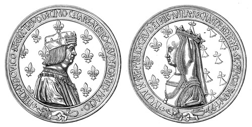 Médaille, en argent, de Louis XI et d'Anne de Bretagne. Gravure 19e.