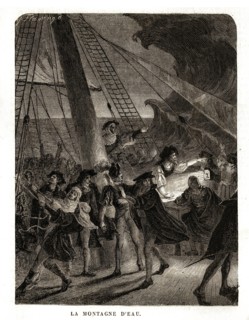 Christophe Colomb. "La montagne d'eau" (1492). Raz de marée. Gravure 19e.