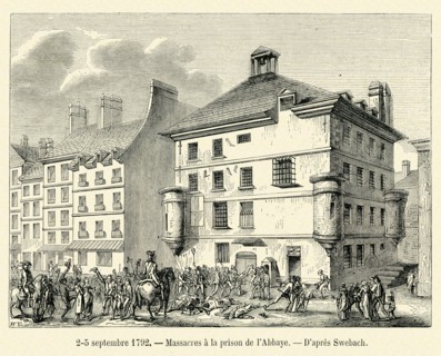 Révolution. 2-5 septembre 1792. Massacres à la prison de l'Abbaye. Gravure 19e.