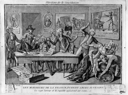 Révolution française. Dessin anti-révolutionnaire. Les Héritiers de la Révolution. Meurtres et