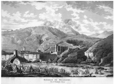 Epopée napoléonienne. Napoléon 1er. Bataille de Millesimo, le 25 germinal de l'An IV. Italie.
