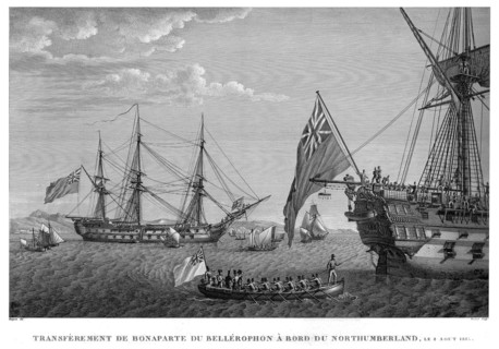 Epopée napoléonienne. Napoléon 1er. Transfèrement de Bonaparte du Bellérophon à bord du