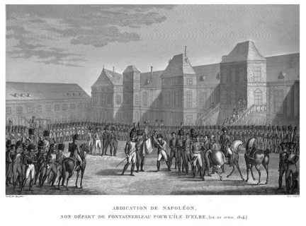 Epopée napoléonienne. Napoléon 1er. Adbdication de Napoléon. Son départ de Fontainebleau pour l'île