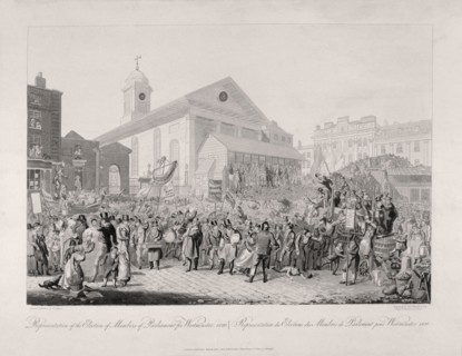 Election in Covent Garden, London, 1818. Artist: Rudolph Ackermann