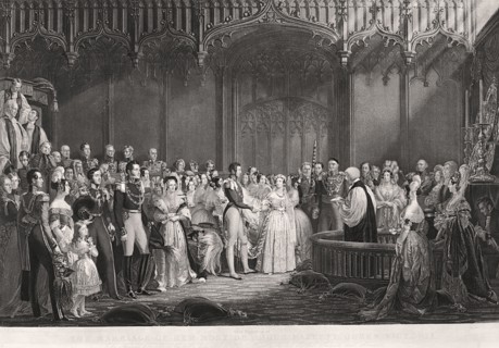 Queen Victoria and Prince Albert's marriage in St James's Palace, London, 1840. Artist: Anon