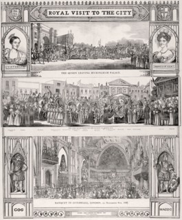 Queen Victoria's visit to the City of London, 1837. Artist: Nathaniel Whittock