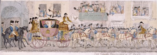 Procession of King George III and Queen Charlotte to St Paul's Cathedral, London, 1789. Artist: Thomas Rowlandson