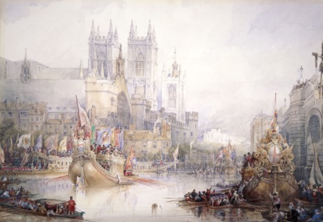 'The Lord Mayor's Show at Westminster', 1830. Artist: David Roberts