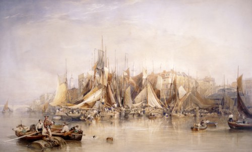 'Billingsgate, First Day of Oysters, Early Morning', 1843. Artist: Edward Duncan