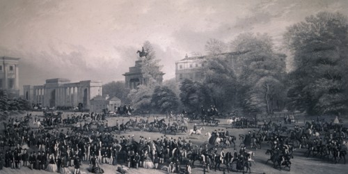 Rotten Row, Hyde Park, London, 1867. Artist: WH Simmons