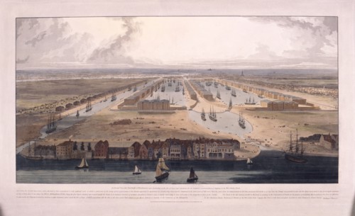 West India Docks, Poplar, London, 1802. Artist: William Daniell