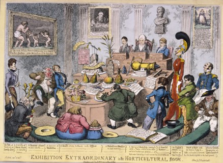 Exhibition at the Royal Horticultural Society, London, 1826. Artist: George Cruikshank