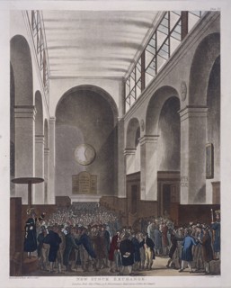 Stock Exchange, Bartholomew Lane, London, 1809. Artist: Joseph Constantine Stadler