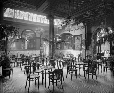 The winter garden in the Monico Restaurant. Shaftesbury Avenue, Westminster, London, 1915