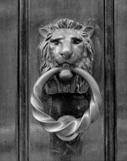 Door knocker in the form of a lion's head, Selwyn House, Cleveland Row, Westminster, London, 1979