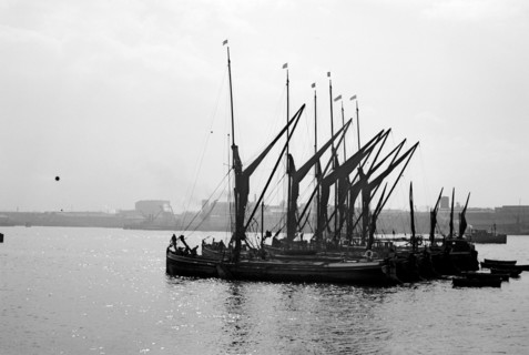 Thames barges on the River Thames at Woolwich, London, c1945-c1965
