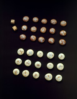 Gaming Counters and Dice excavated at Lullingstone Roman Villa, Eynsford, Kent, 1991