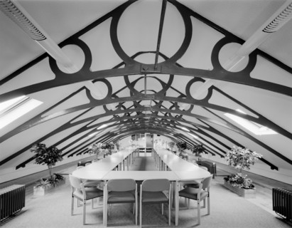 Mezzanine floor in the roof space of the former Gifford Fox lace factory, Chard, Somerset, 1999