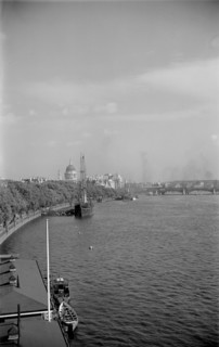 River Thames towards St Paul's Cathedral from Waterloo Bridge, c1945-c1965