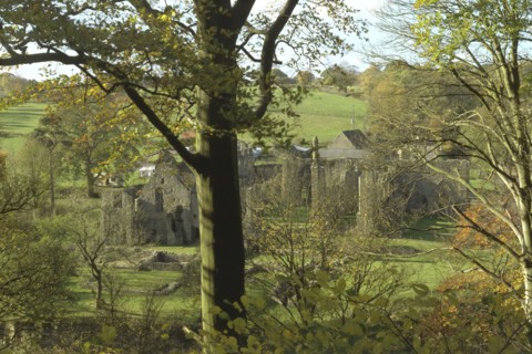 Finchale Priory, Durham, from the wooded bank of the River Wear, 1999