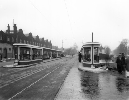 Passenger shelters at Manor House Underground Station, Stoke Newington, London, c1932