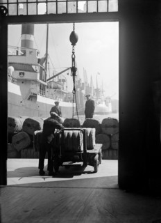 Bales being prepared for loading in London docks, c1945-c1965