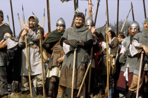 Foot soldiers from a battle re-enactment