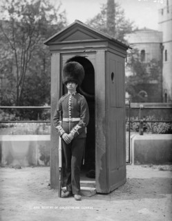 A Coldstream Guard at his sentry box, c1870-c1900