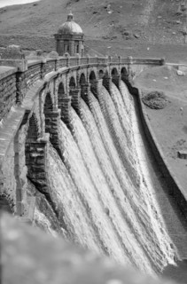 View across the Elan Valley Dam, Wales, c1945-c1965