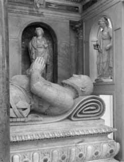 Detail of the Cordell monument, Holy Trinity, Long Melford, Suffolk, 1960