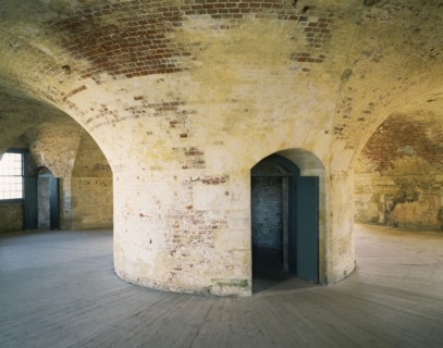 Central brick pier on the first floor of the keep, Hurst Castle, Hampshire, 1994