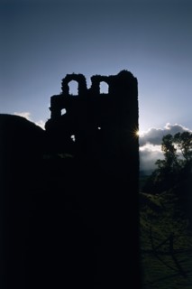 Clun Castle, Shropshire at sunset, 1990