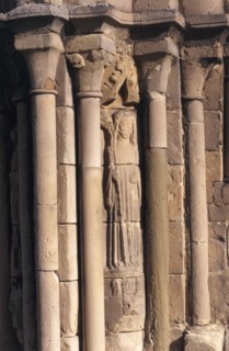 Statue of St Winifred on the chapter house entrance, Haughmond Abbey, Shropshire, 1999