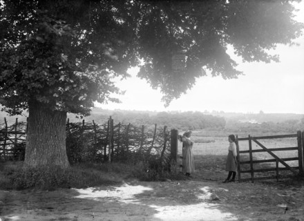 Two women at a gate, Open Brasnose, Horspath, Oxfordshire, c1860-c1922