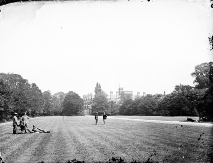 Group of men relaxing in Trinity College gardens, Oxford University, Oxfordshire, c1860-c1922